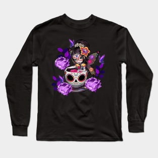 Sugar skull angel fairy purple rose coffee halloween costume Long Sleeve T-Shirt